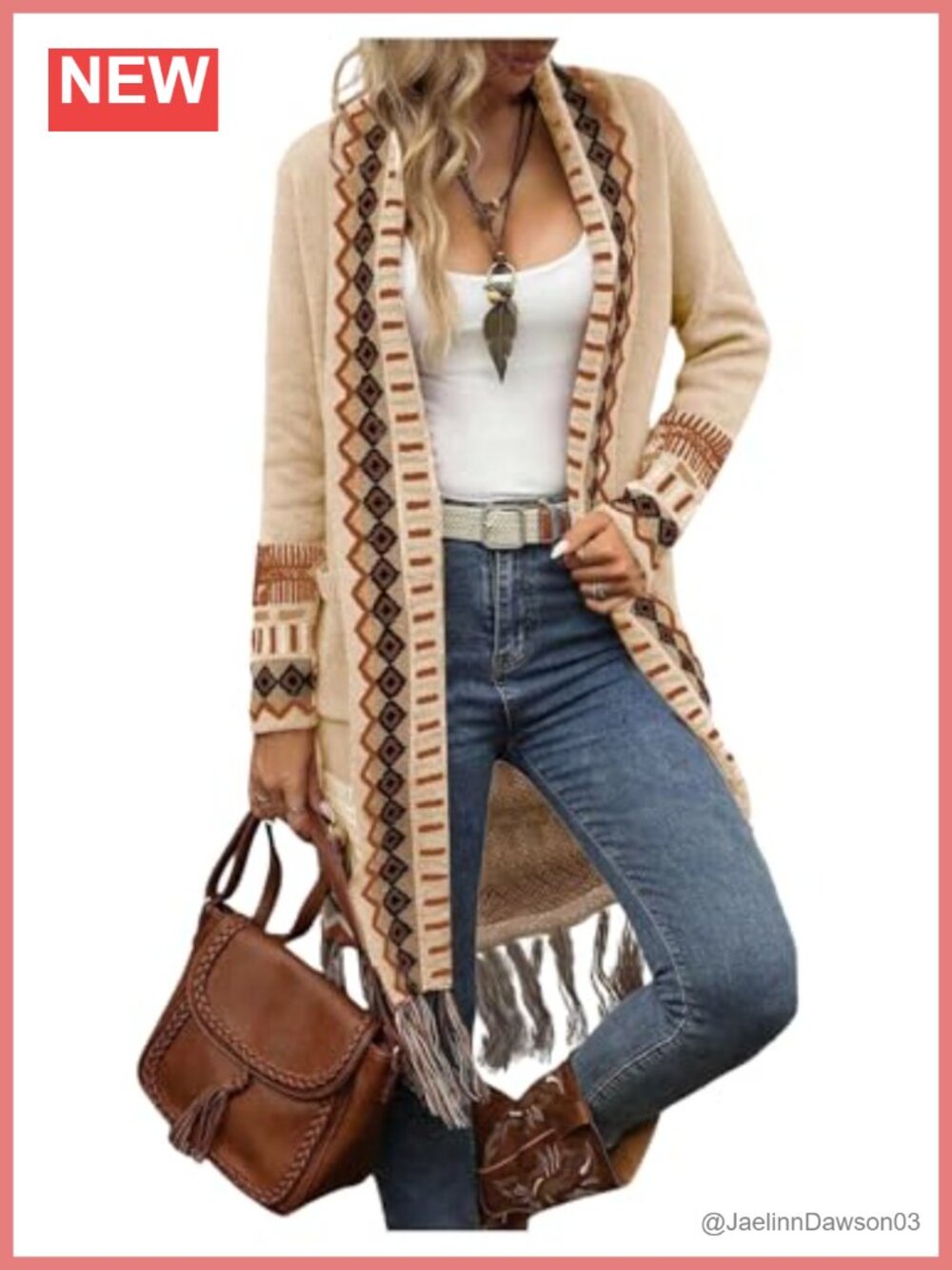 Boho Long Cardigan Sweater Fringe Western Knit